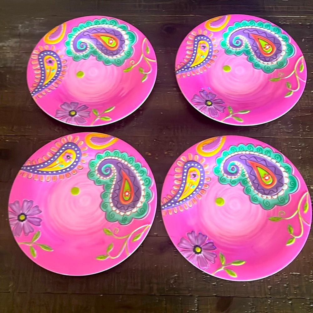 NWT set of Four pink paisley salad plates